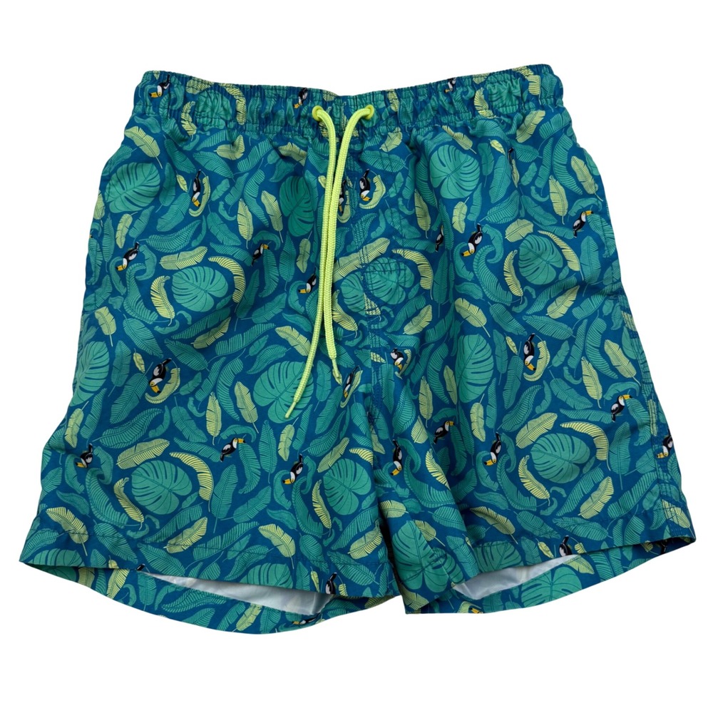 Tropical Toucan Swim Trunks Palm Leaf Beach Shorts Summer Vacation‎ Teal Size M